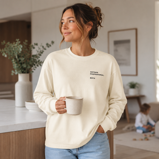 Mother. Professional. Both. | Heavyweight Embroidered Long Sleeve — Ecru