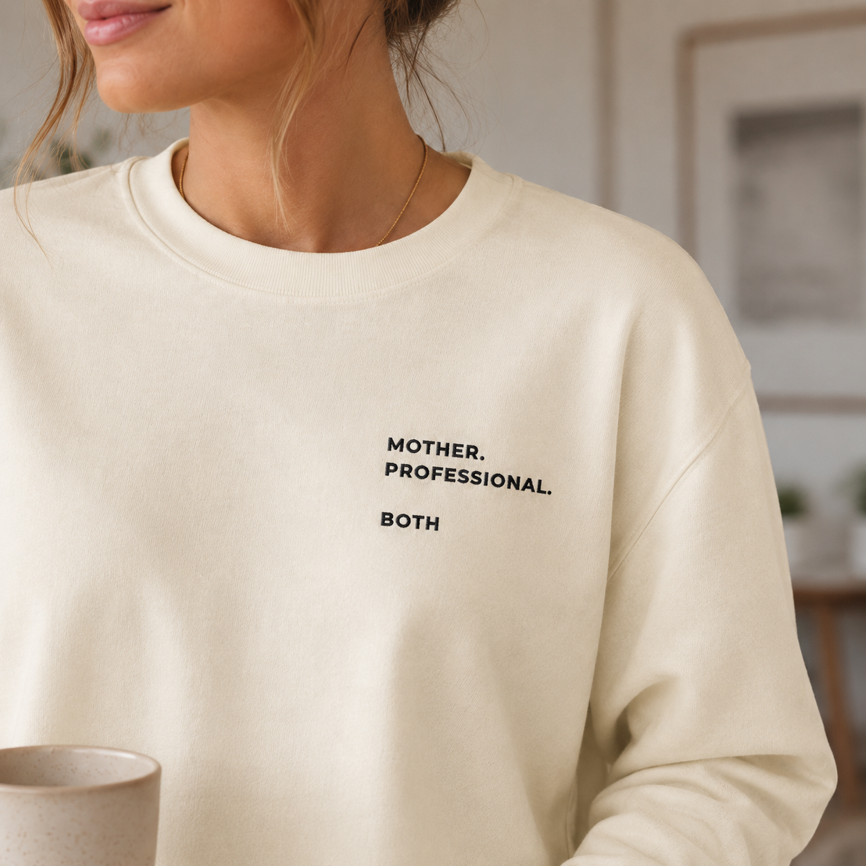Mother. Professional. Both. | Heavyweight Embroidered Long Sleeve — Ecru
